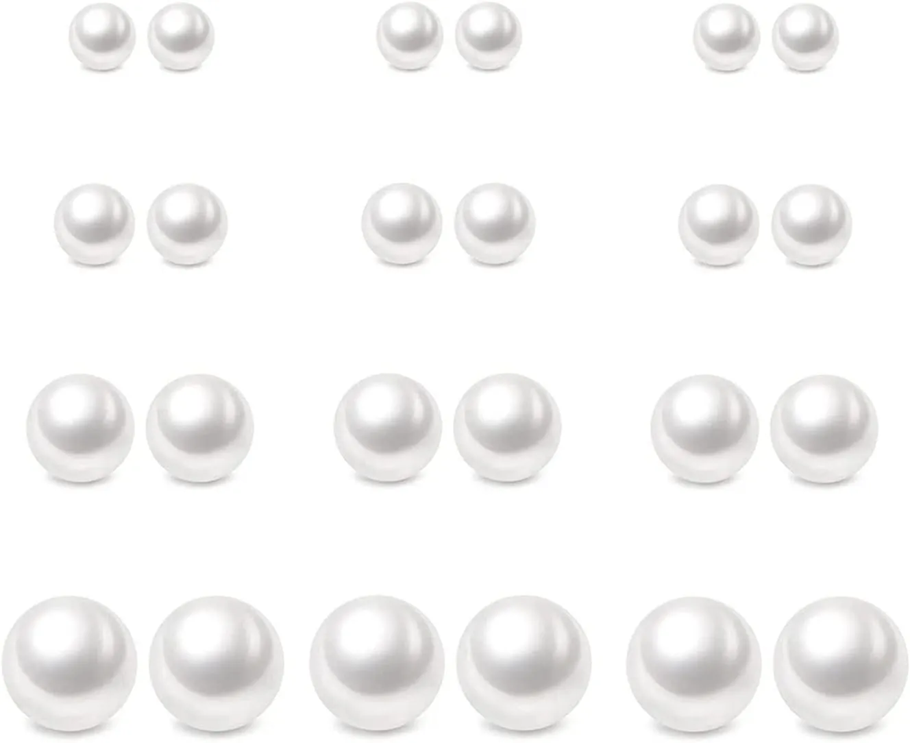 12 Pairs Pearl Stud Earrings, Hypoallergenic Surgical Steel Round Ball Beads Stud Earrings Set for Women6mm 8mm 10mm 12mm