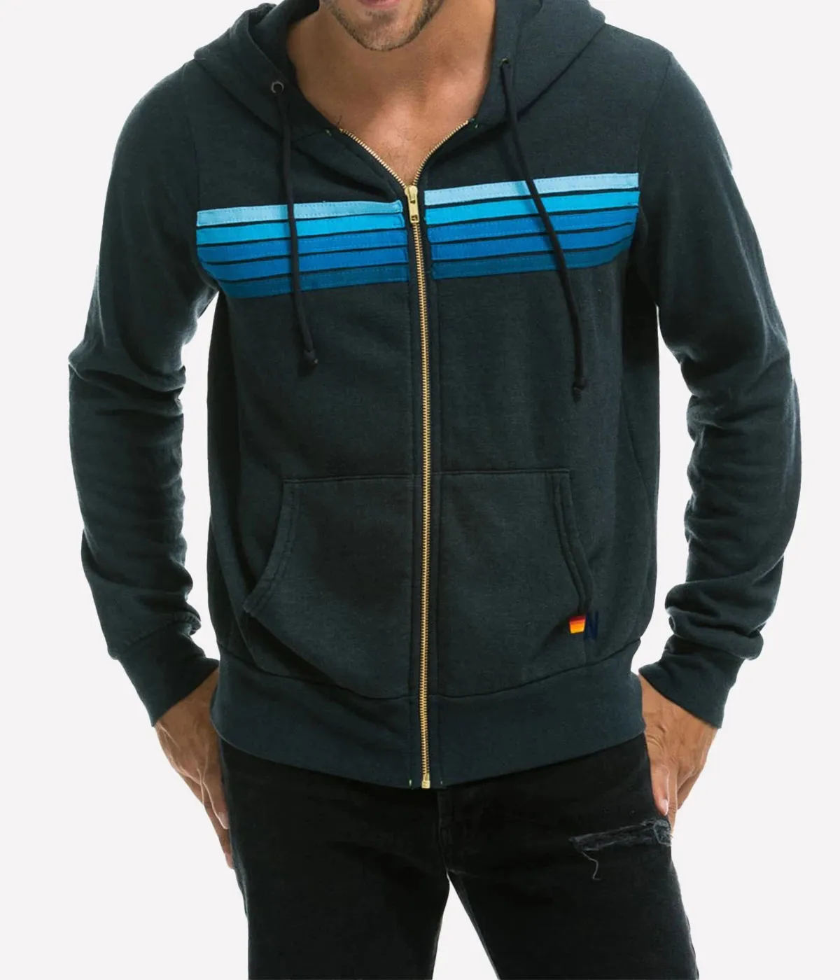 5 Stripe Hoodie in in Charcoal Blue