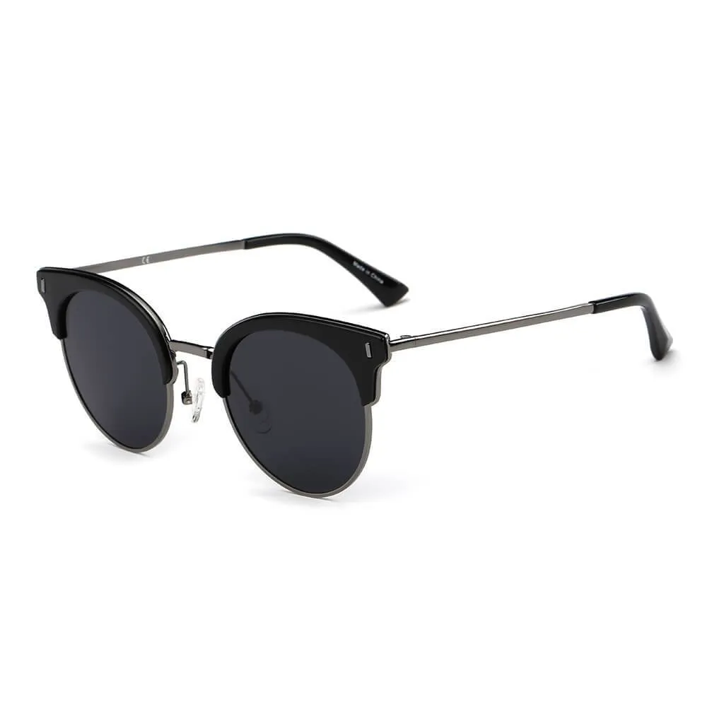 BILOXI Half Frame Round Cat Eye Polarized Sunglasses