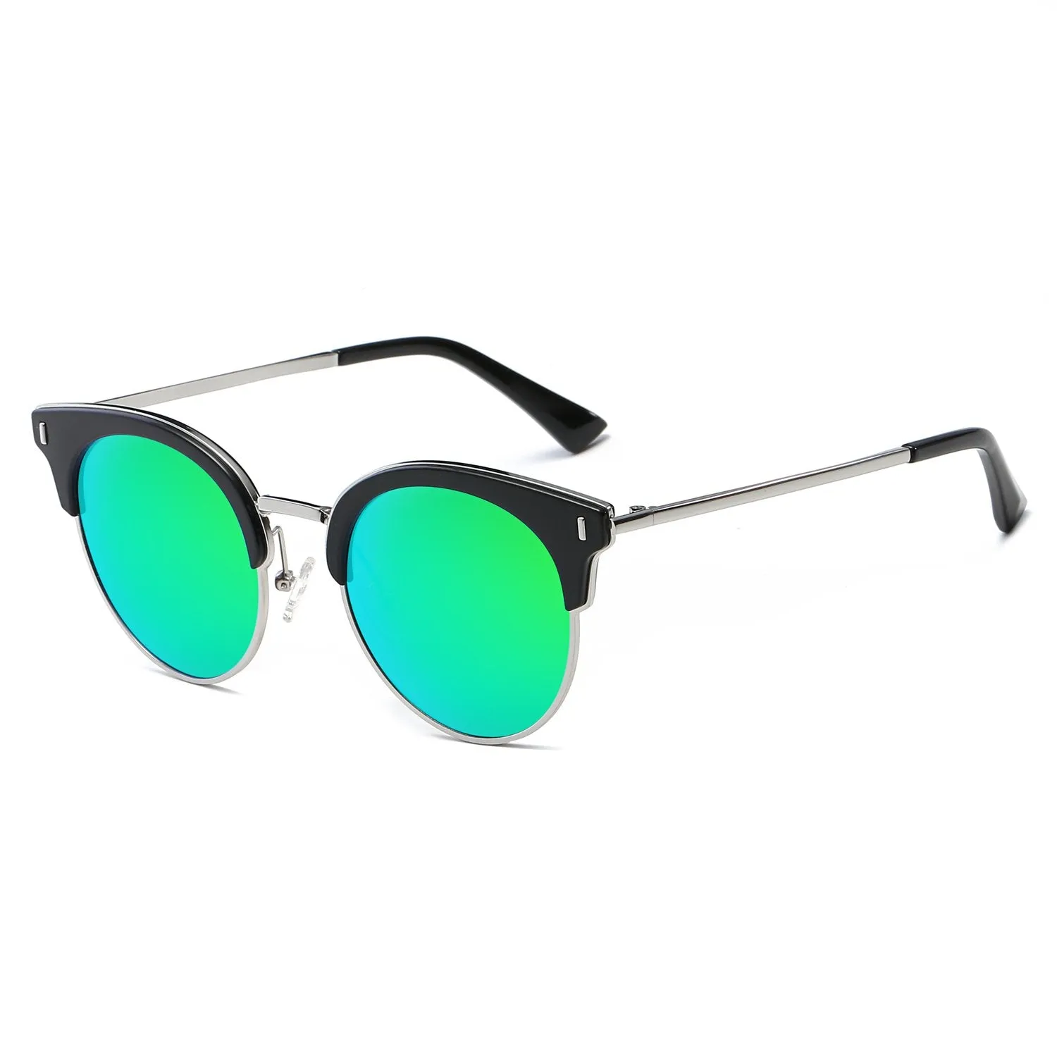 BILOXI Half Frame Round Cat Eye Polarized Sunglasses