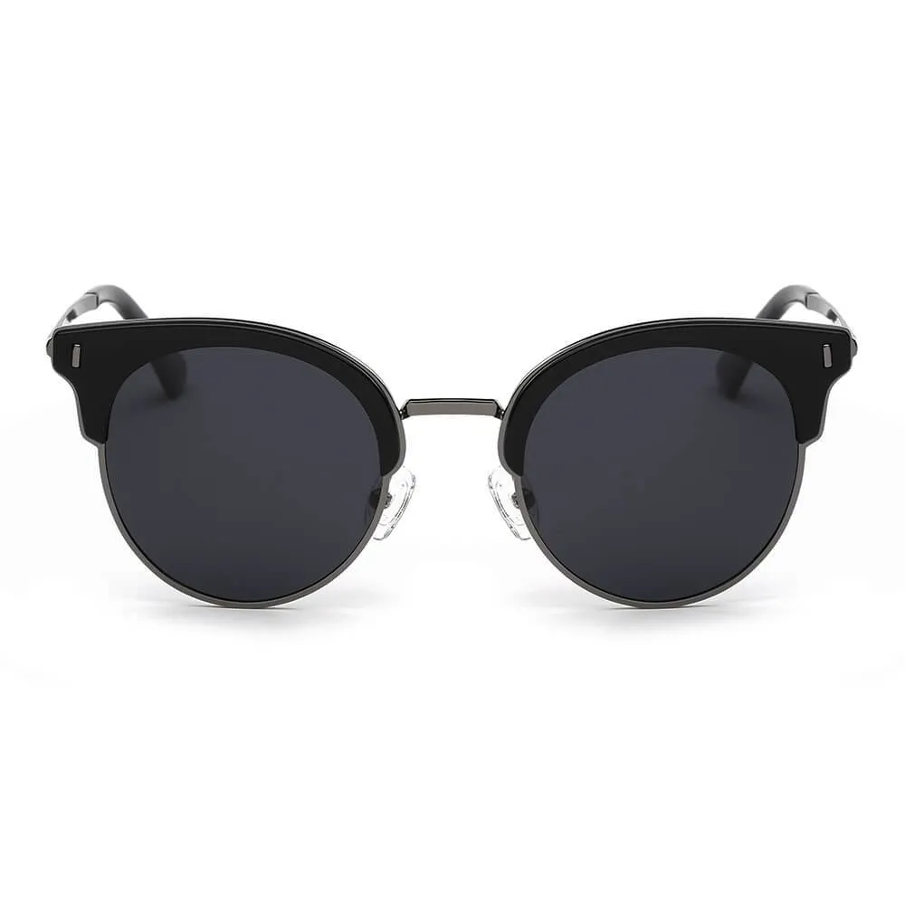 BILOXI Half Frame Round Cat Eye Polarized Sunglasses