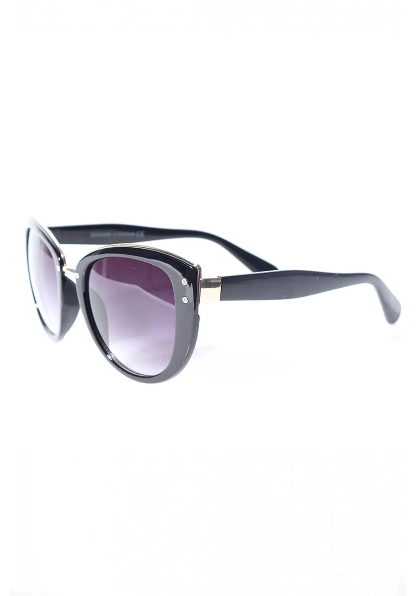 Black Cat Eye Sunglasses with Gold Detail