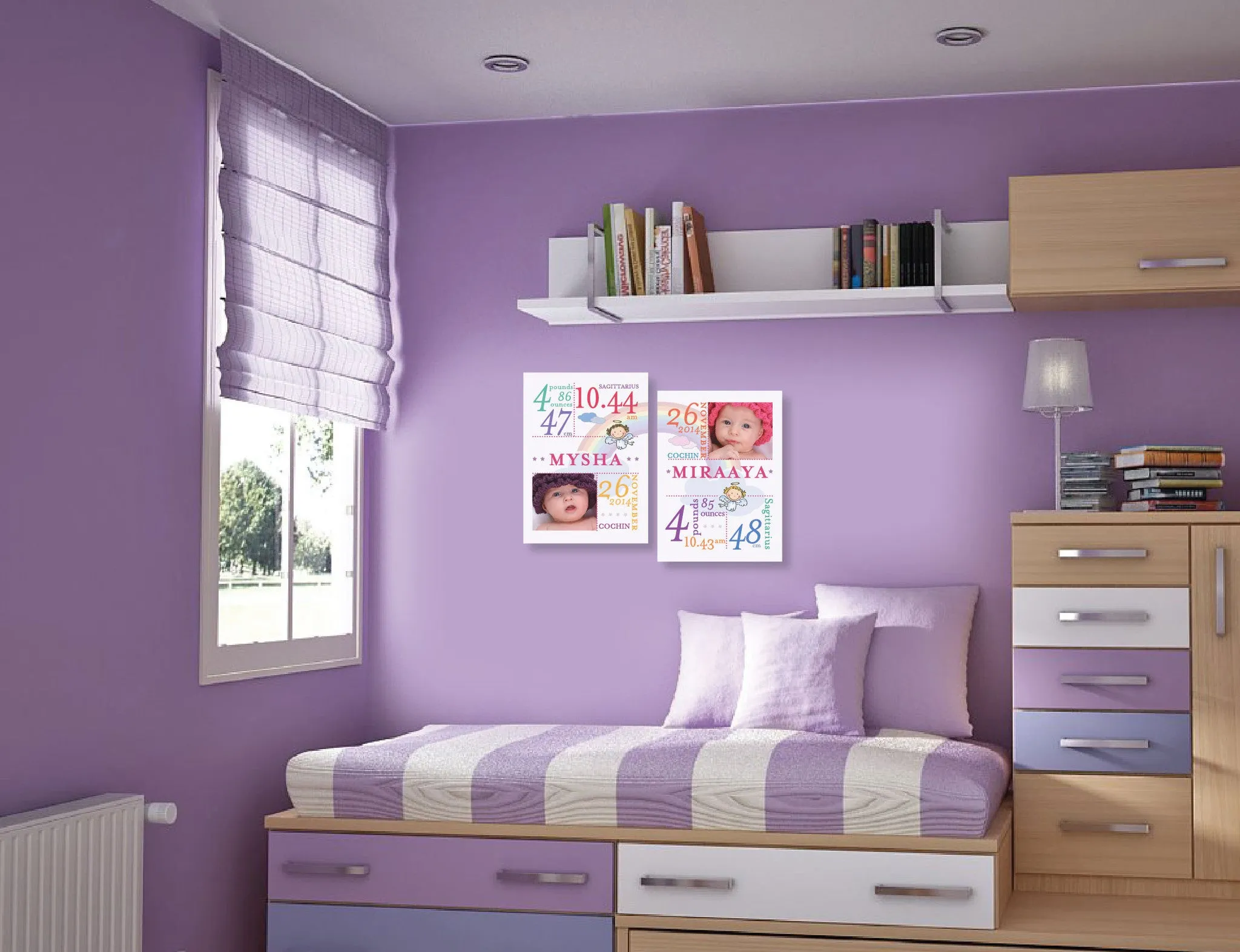Canvas Birth Details Frame <br> Rainbow Angel-Twins