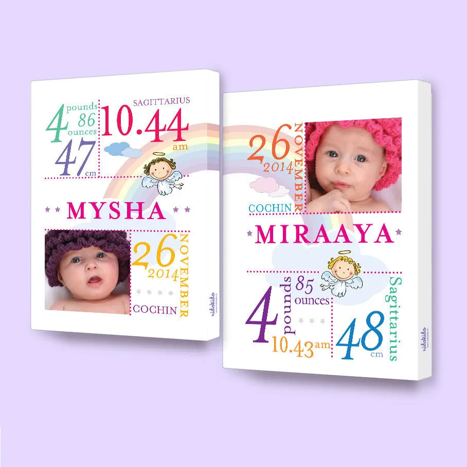 Canvas Birth Details Frame <br> Rainbow Angel-Twins
