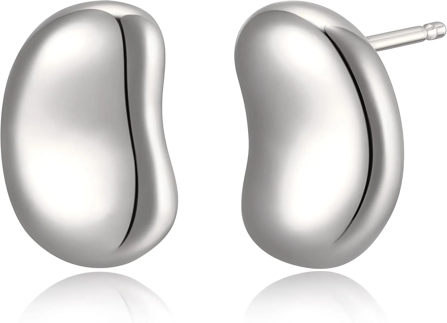 MORGAN & PAIGE .925 Sterling Silver Rhodium, 18K Yellow Gold or 14K Rose Gold 12mm Bean Stud Earrings for Women - Hypoallergenic Minimalist Modern Bean Shaped Design Sterling Silver Earrings