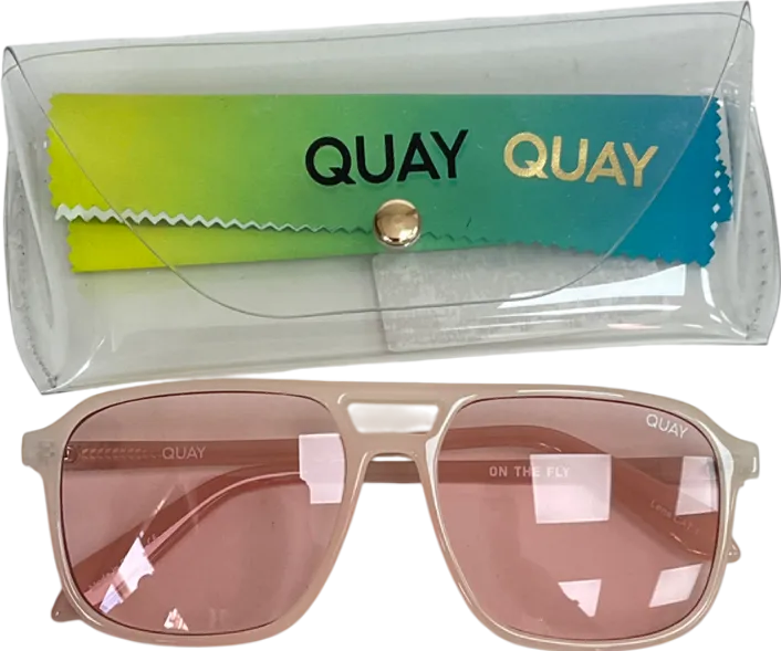 QUAY Pink Love Island On The Fly Aviator Sunglasses In Crystal One Size