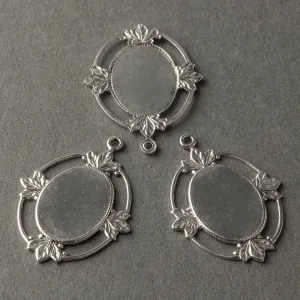 Sterling silver plated brass solid back oval frame pendant setting for cabochon. b9-0803-5s
