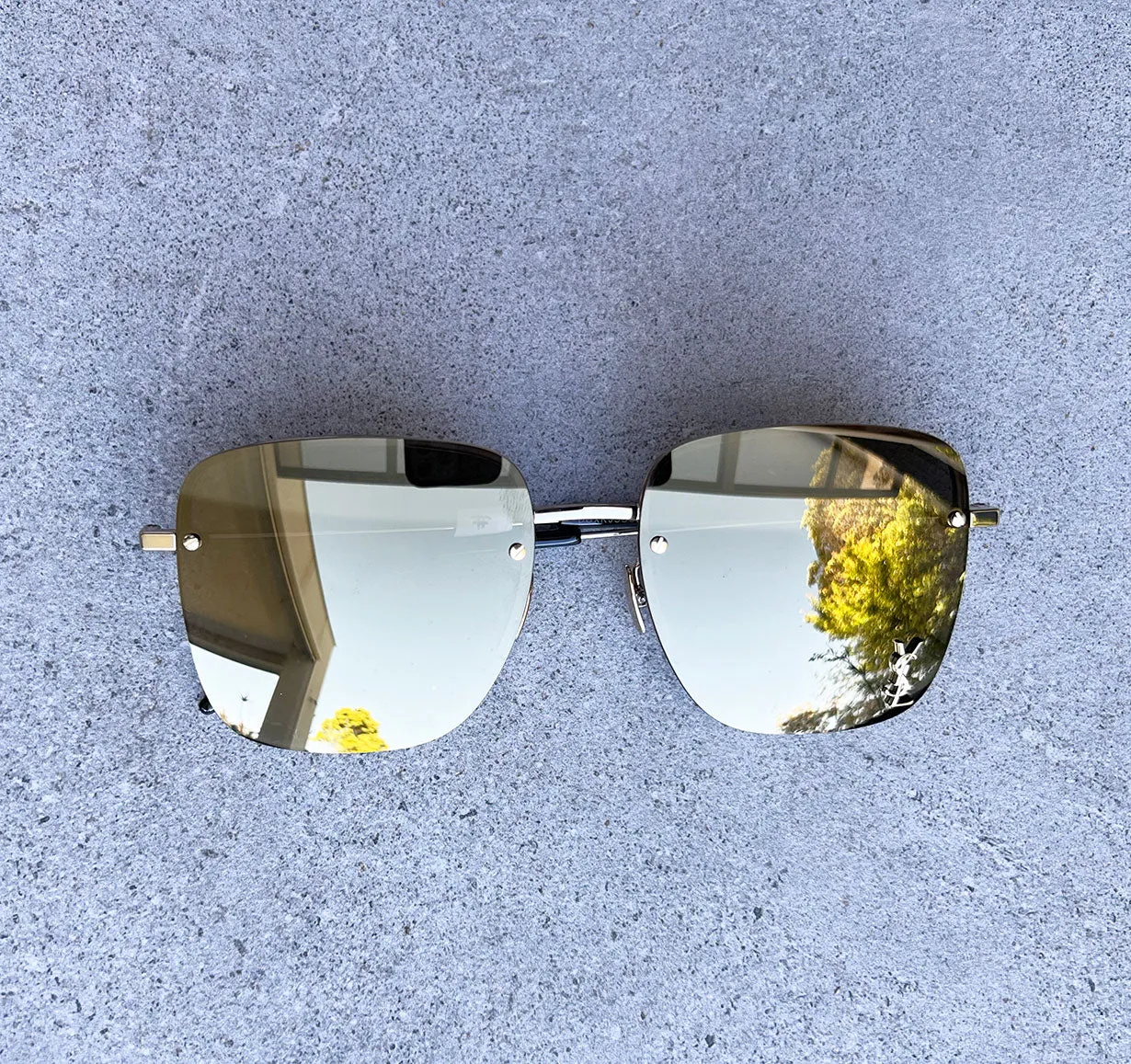 YSL SL312M Logo Lens Frameless Aviator, Mirror Gold